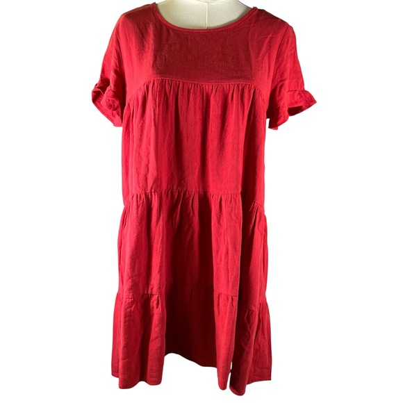 Umgee Dresses & Skirts - Umgee USA Red Linen Blend Tiered Mini Dress Short Sleeve Casual Womens Small New